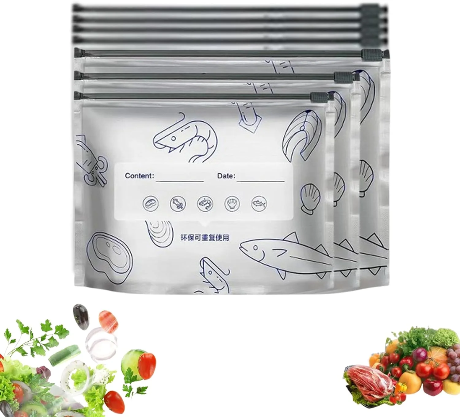 Lot de 10 sacs de congélation réutilisables en feuille d