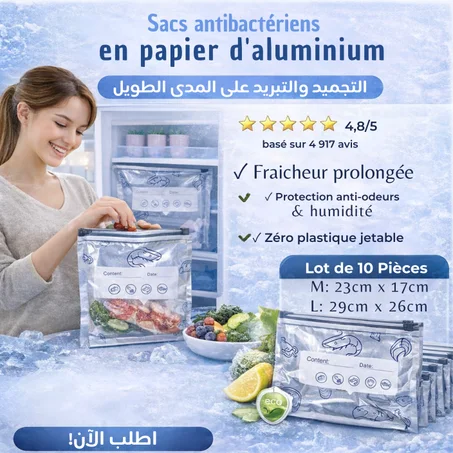 Lot de 10 sacs de congélation réutilisables en feuille d'aluminium