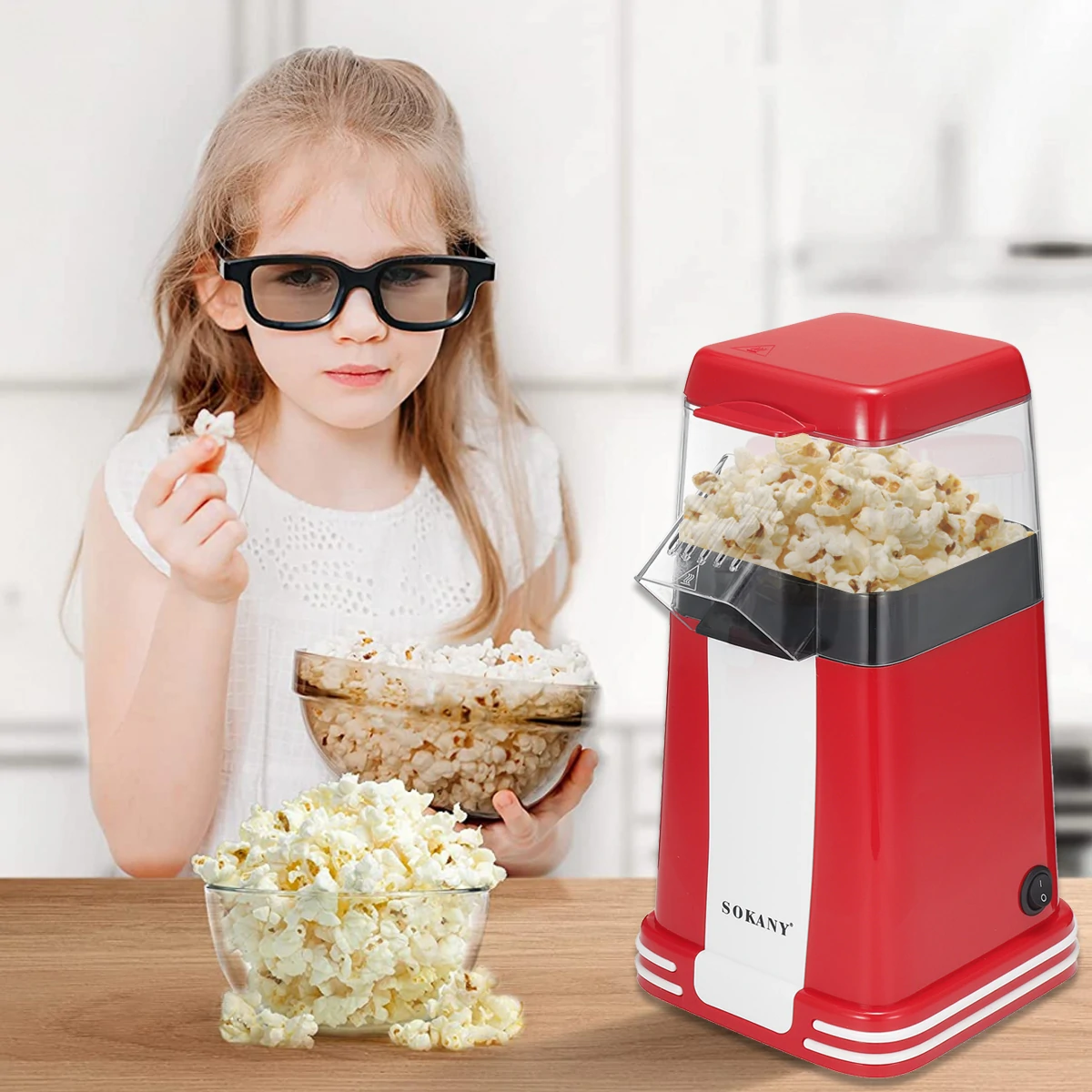 Machine À Pop-Corn Électrique Sans Huile-Rouge-1200W-SK-289 SOKANY