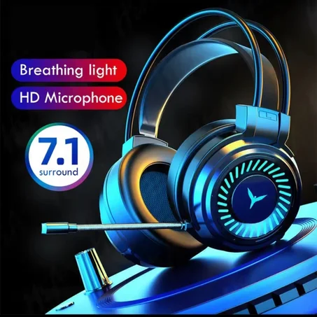 سماعة رأس سلكية صوت محيطي 7.1 مع إضاءة LED"