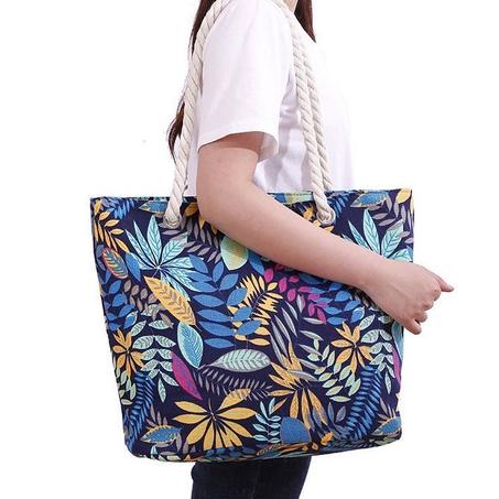 باك صيفي للنساء مكون من  (صاك صيفي للشاطئ خفيف الحمل + قبعة كبيرة من القش للحماية من أشعة الشمس)