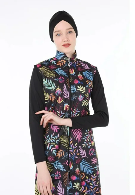 بوركيني الموسم عالي الجودة و مقاوم للماء مخدوم بتوب بولياميد متكون من 3 قطع  ( كولون + كسوة + حجاب )