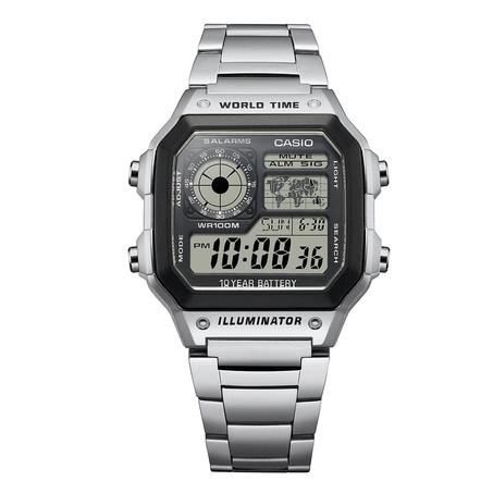 Casio AE1200 WHD-1AV (عمر البطارية 10 سنوات • ساعة إيقاف بدقة 1/100 من الثانية • خريطة عالمية للتوقيت العالمي • 5 منبهات • ضوء LED • مقاومة الماء حتى عمق 100 متر)