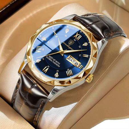 ساعة الجلد الطبيعي الجديدة كليا باللون الازرق المميز ماركة (Poedagar) تصميم سويسري مكينة يابانية مع ضمان لمدة سنة مع البوكس الاصلي