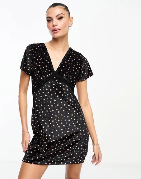 Robe courte évasée en velours imprimé