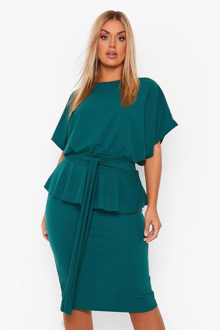 Robe péplum à col coupé vert émeraude