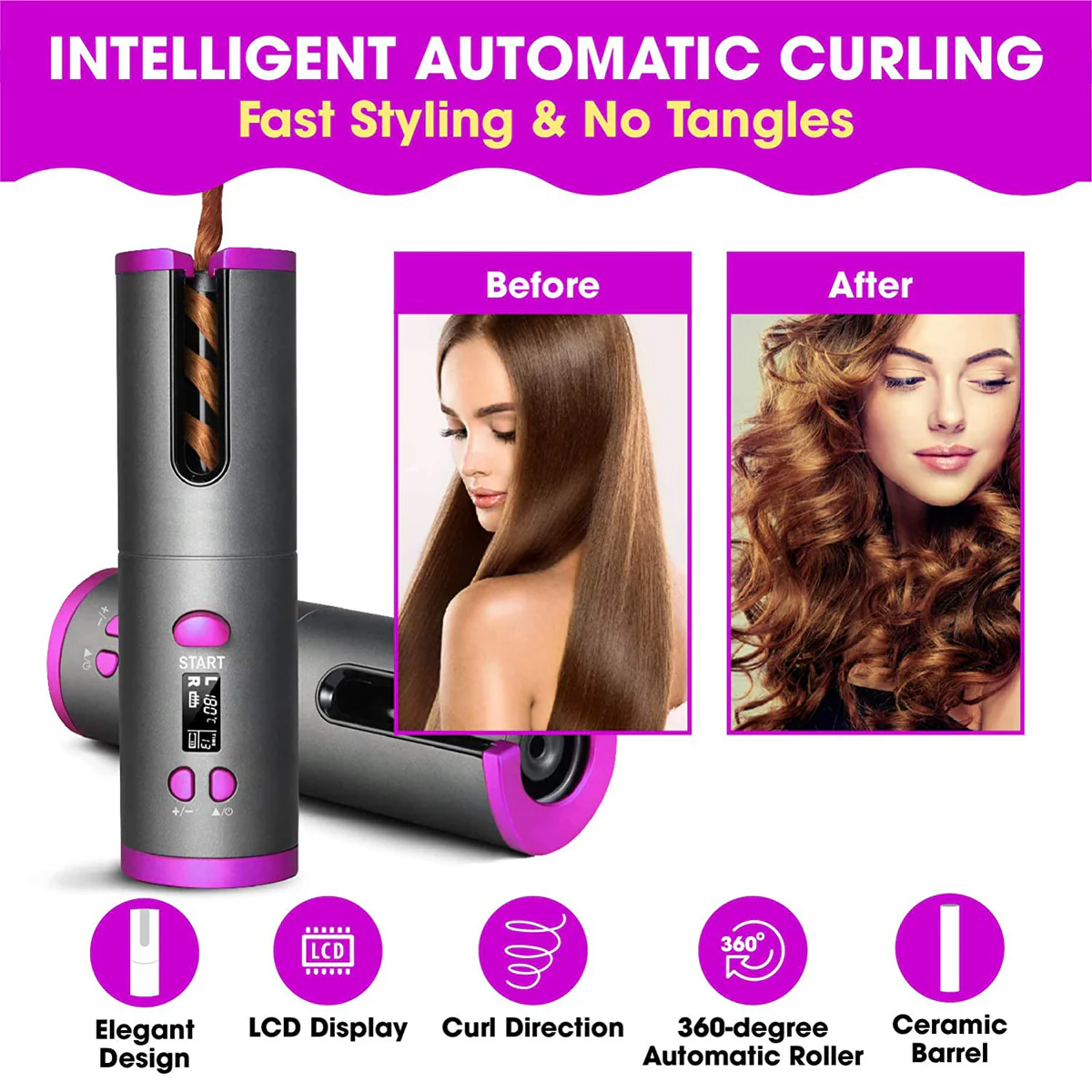 Cordless automatic hair curler