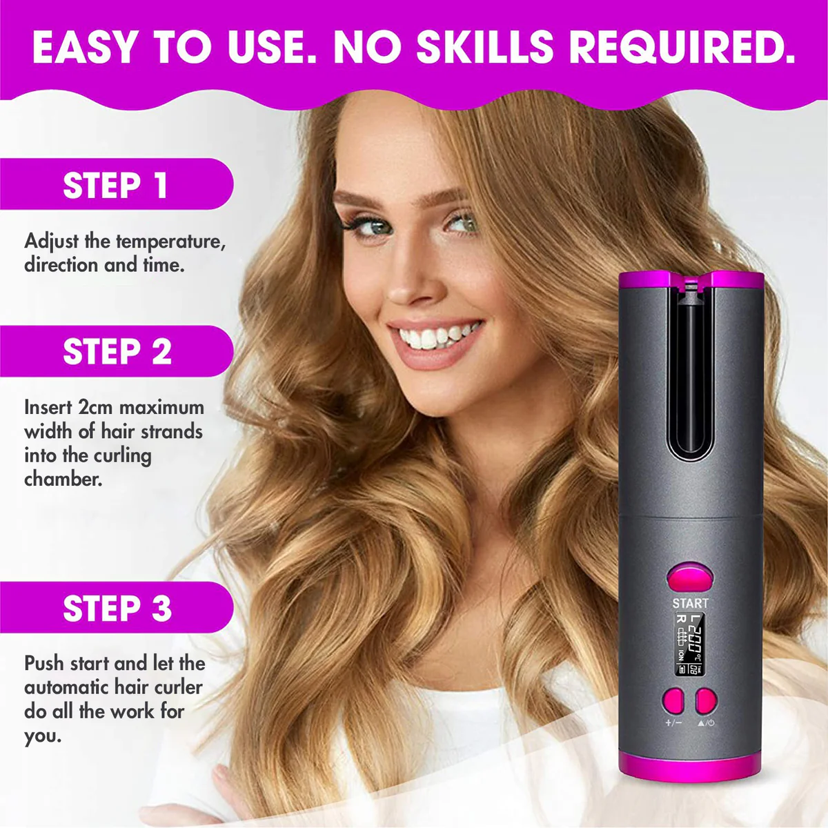 Cordless automatic hair curler