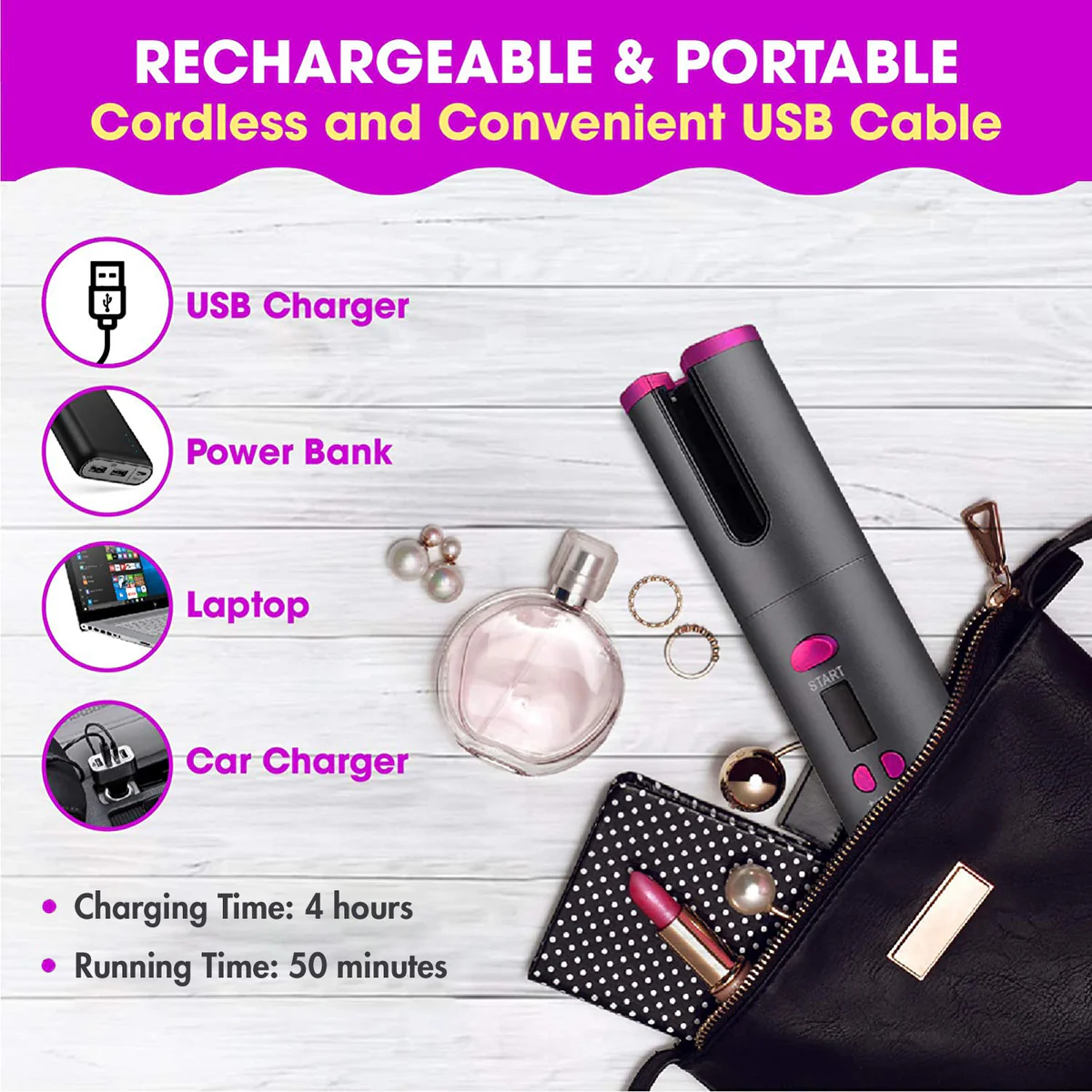Cordless automatic hair curler