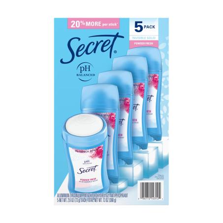 Pack 5 sticks Secret Déodorant anti-transpiration stick Invisible Solide powder fresh 73 G