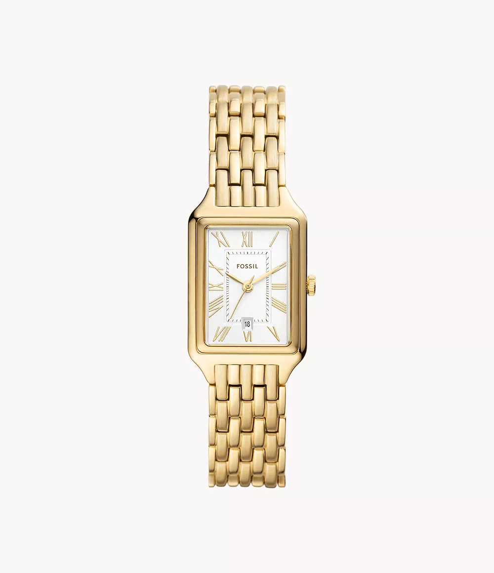 RAQUEL THREE-HAND DATE GOLD-TONE STAINLESS STEEL WATCH