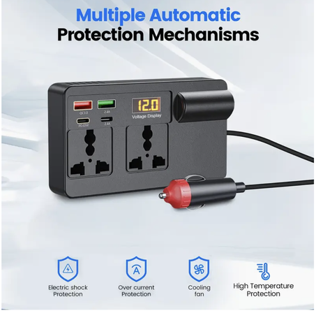 Inversor de Corriente para Coche con Múltiples Tomas y Protección Inteligente