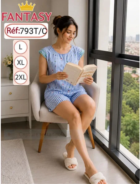 طقم بيجامة صيفية قطعتين للنساء - Fantasy Réf: 793T/C