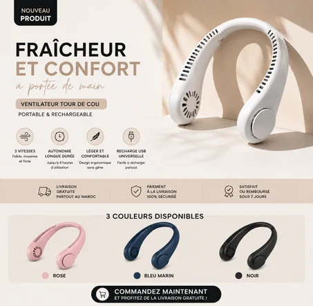 Ventilateur Portable Tour de Cou Rechargeable