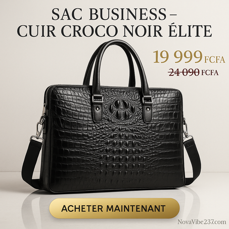 Sac Business Homme – Cuir Croco Noir | Promo -17 % → 19 999 FCFA