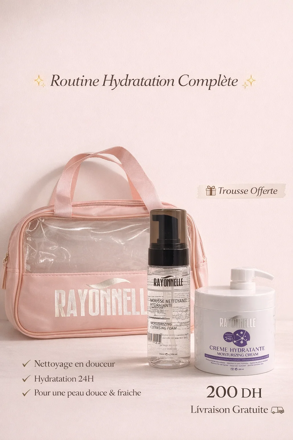 روتين Rayonnelle لحماية البشرة من الجفاف (creme hydratant+mouss noire)