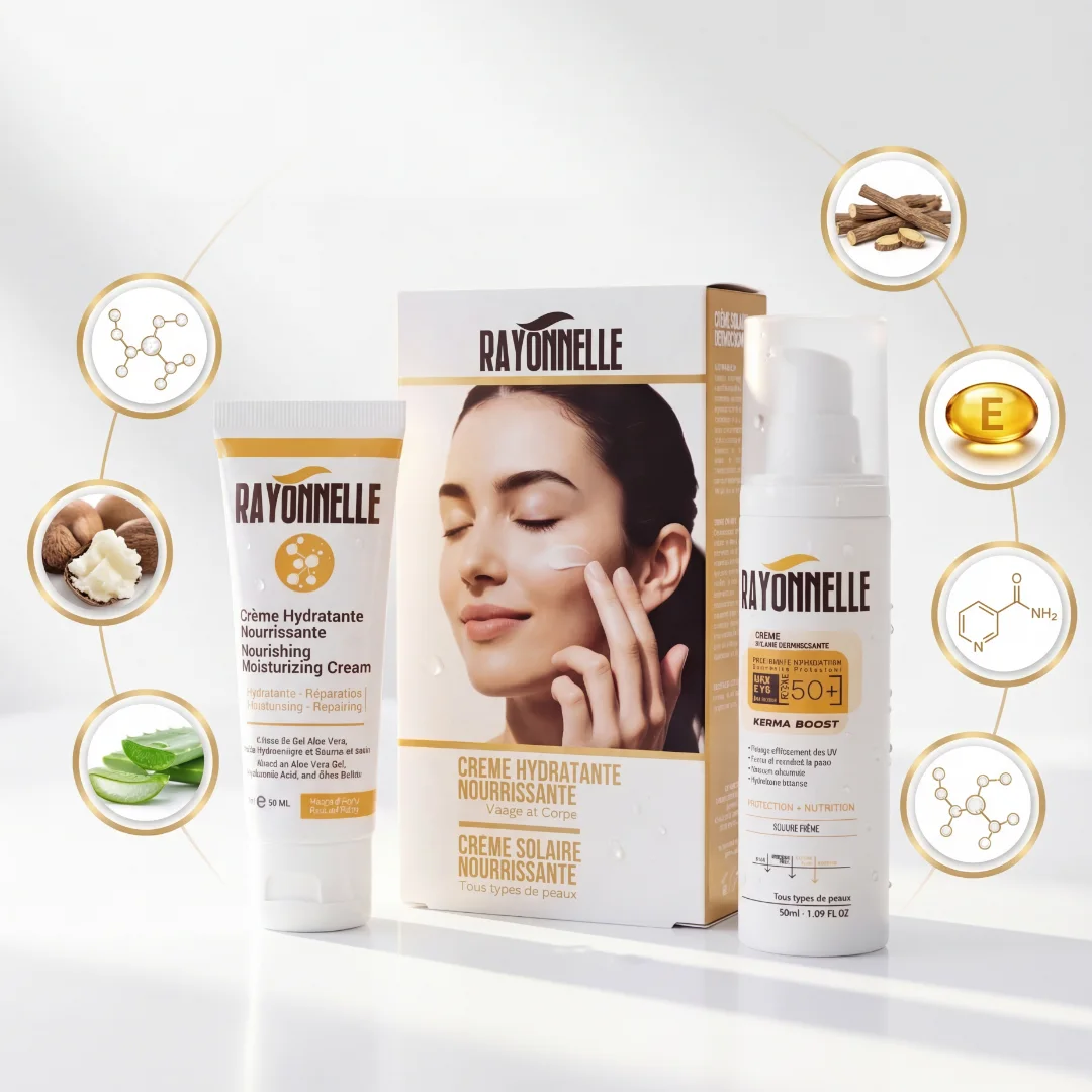 🌞💧 باك Rayonnelle المغذي – واقي شمسي مغذي SPF50 + كريم مرطب