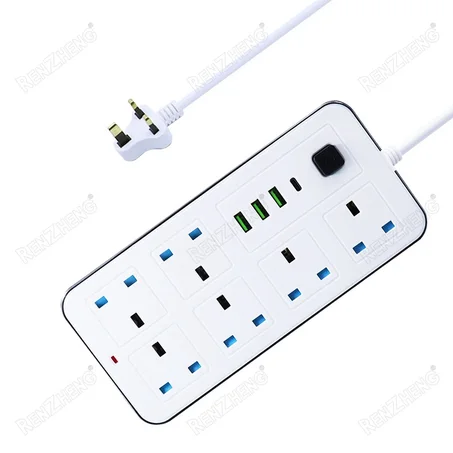 Multiprise électrique 6 prises USB Type-C, câble d'alimentation 2500 W avec prise britannique