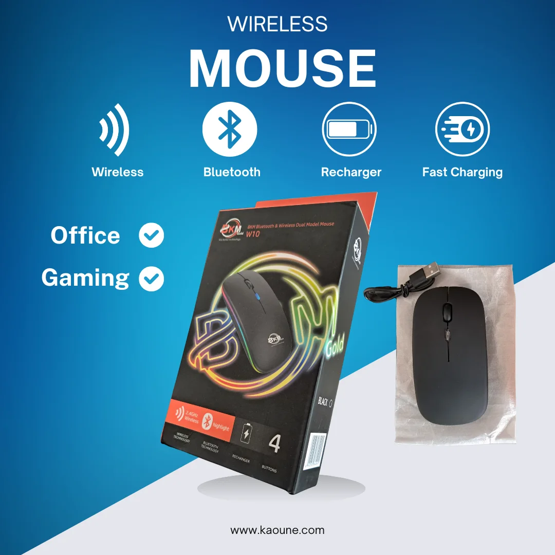 فأرة لاسلكية قابلة لإعادة الشحن بتقنية Bluetooth و 2.4GHz – موديل W10