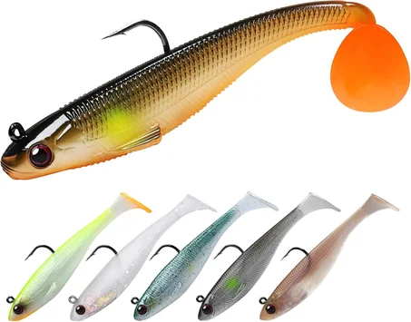 TRUSCEND Easy Catch Pre-Rigged Soft Lures, Unique Vibrating Swim Action and Trembly Sinking Move for More Bites, Amazing Soft Swimbait for Family Fishing, Fishing Lures for Bass Trout Crappie