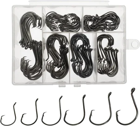 Afmivs Anzuelos de pesca para aparejos de pesca, 150 ganchos circulares de agua salada, 6 tamaños de anzuelos de pesca de agua salada, gancho de pulpo de bagre 1/0 2/0 3/0 4/0 5/0 6/0 acero n