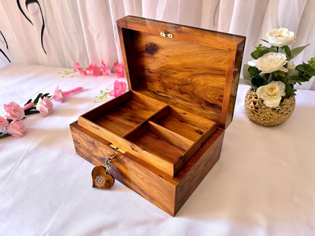 Jewelry Box Wood Burl 10"x7",Handmade Jewelry Box with lock ,Large Wooden Jewelry Box