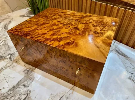 Handcrafted Thuya Wood Jewelry Box – Moroccan Burl Wood Keepsake Storage Chest, Luxury Gift for Her