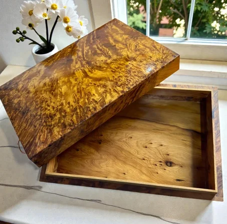 Large Handmade Burl Wood Jewelry Box Moroccan Thuya Wooden Organizer Case
