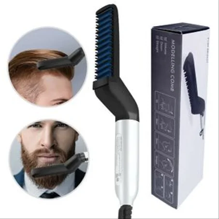 Brosse Lissante Chauffante Brosse Barbe et Cheveux - Homme - Blanc/Noir.