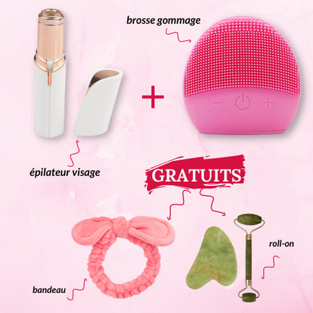 فرشاة تنظيف الوجه الالكترونية + آلة إزالة الشعر + أداة ماساج رول و  ربطة الشعر مجانا و التوصيل مجاني