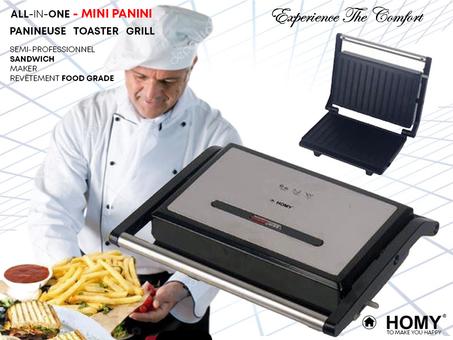 صانعة البَّانيني و السَّندوِتش، شواية اللحوم و شواية الخبز (تُوسْت) 3 في 1 كهربائي قوية وسريعةـ متعددة الوظائف بسطح غير لاصق، (درجة الطعام)، طهي صحي بدون زيت أو زبدة، هيكل مُقوّى بالإنوكس