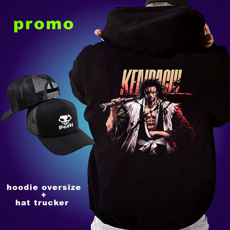 🖤 Kenpachi Oversize Hoodie + Bleach Trucker Hat (Promo Pack)