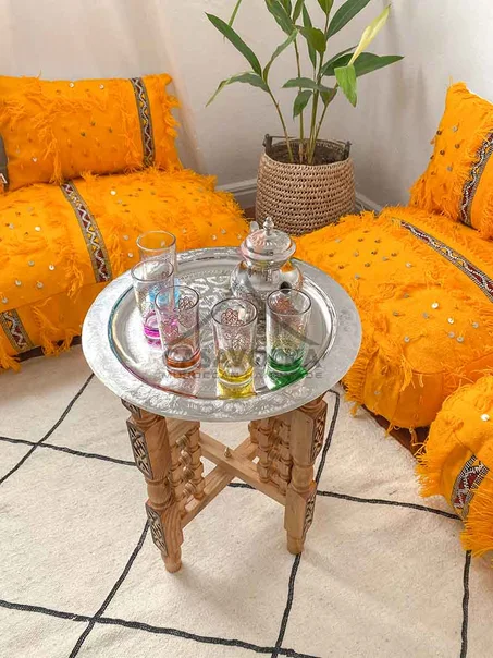 Table marocaine Pliable en cuivre et bois Musharabi