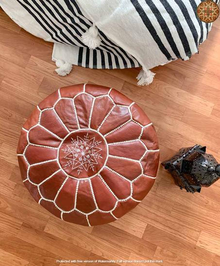 Pouf Marocain En Cuir Couleur Marron