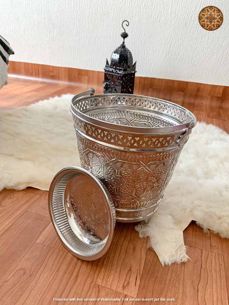 Seau authentique en cuivre avec bol  pour salle de bain fait à la main taille moyenne Fès