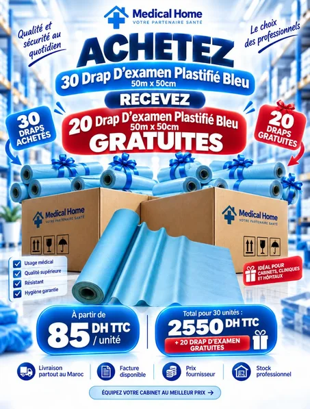 Drap D’examen Plastifié Bleu – 50m x 50cm