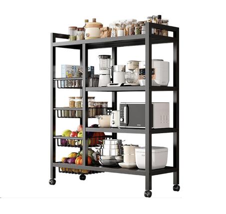Étagère de Cuisine 4 Niveaux avec 4 panier Amovibles et Roulettes 360°