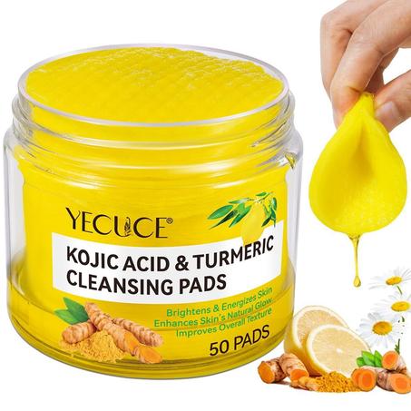 Pads Nettoyants Éclat – Kojic Acid & Curcuma | 50 Lingettes Énergisantes & Illuminatrices