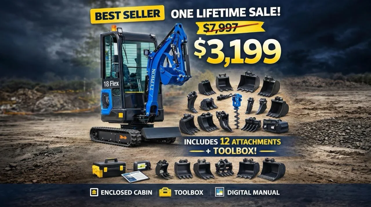 TERROR XI Mini Excavator Digger 13.5hp Gas B&S EPA Engine with 12 Attachments