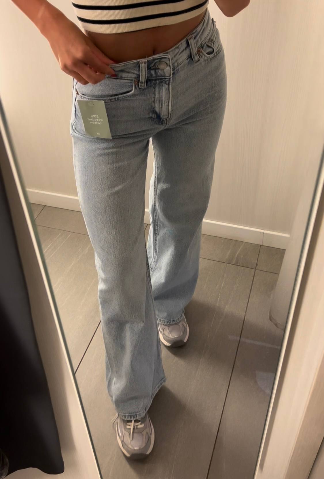 light-wash blue jeans