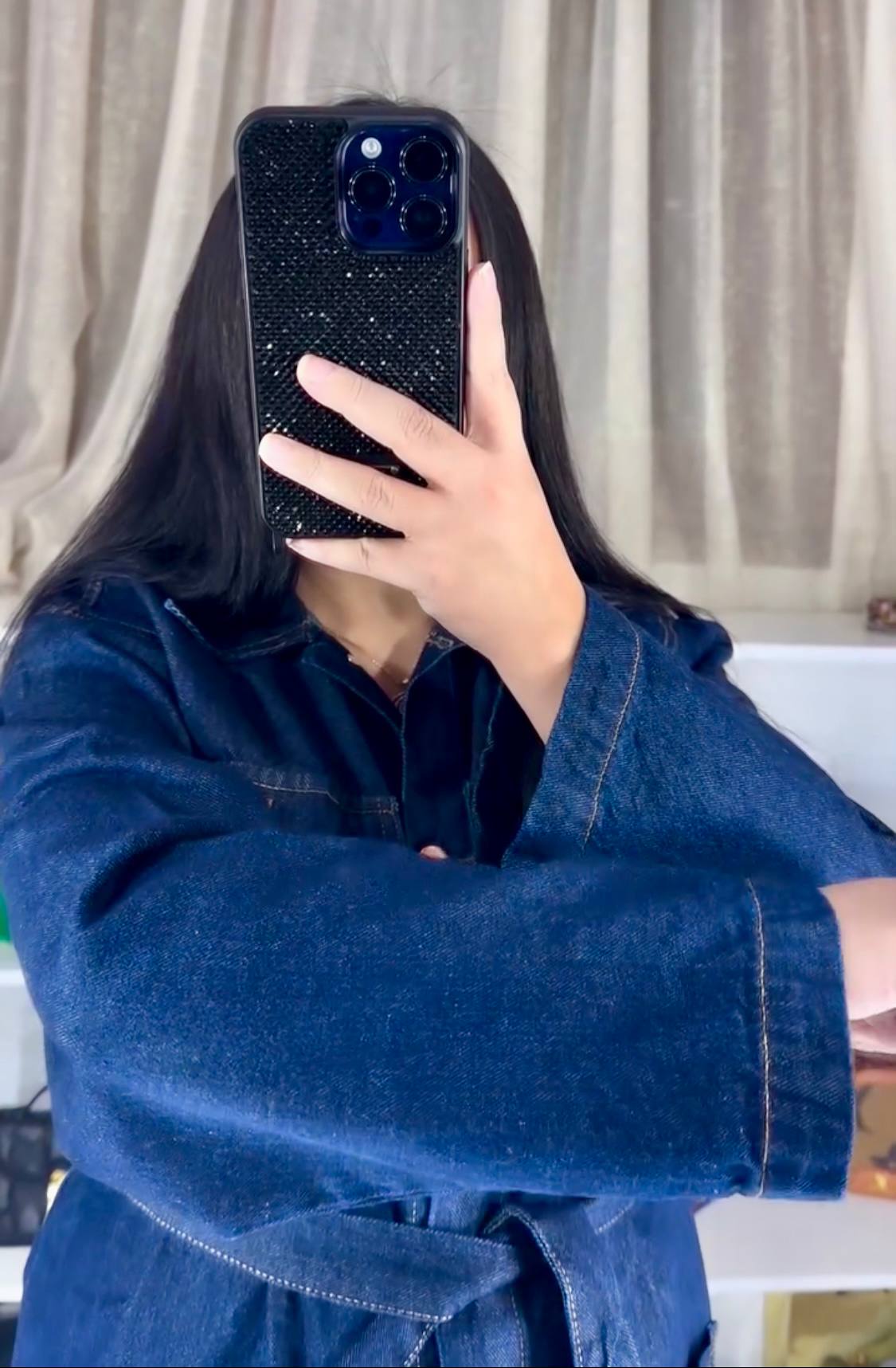 Dark Blue Denim Jacket & Wide-Leg Pants Set