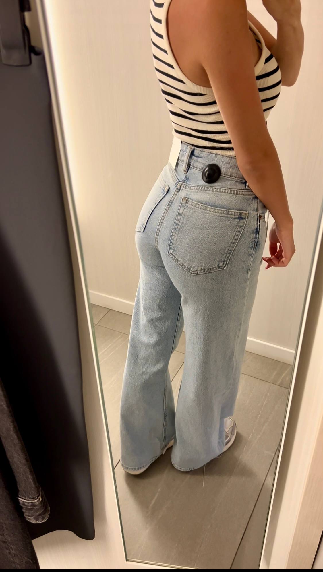 light-wash blue jeans