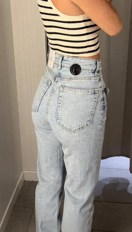 light-wash blue jeans