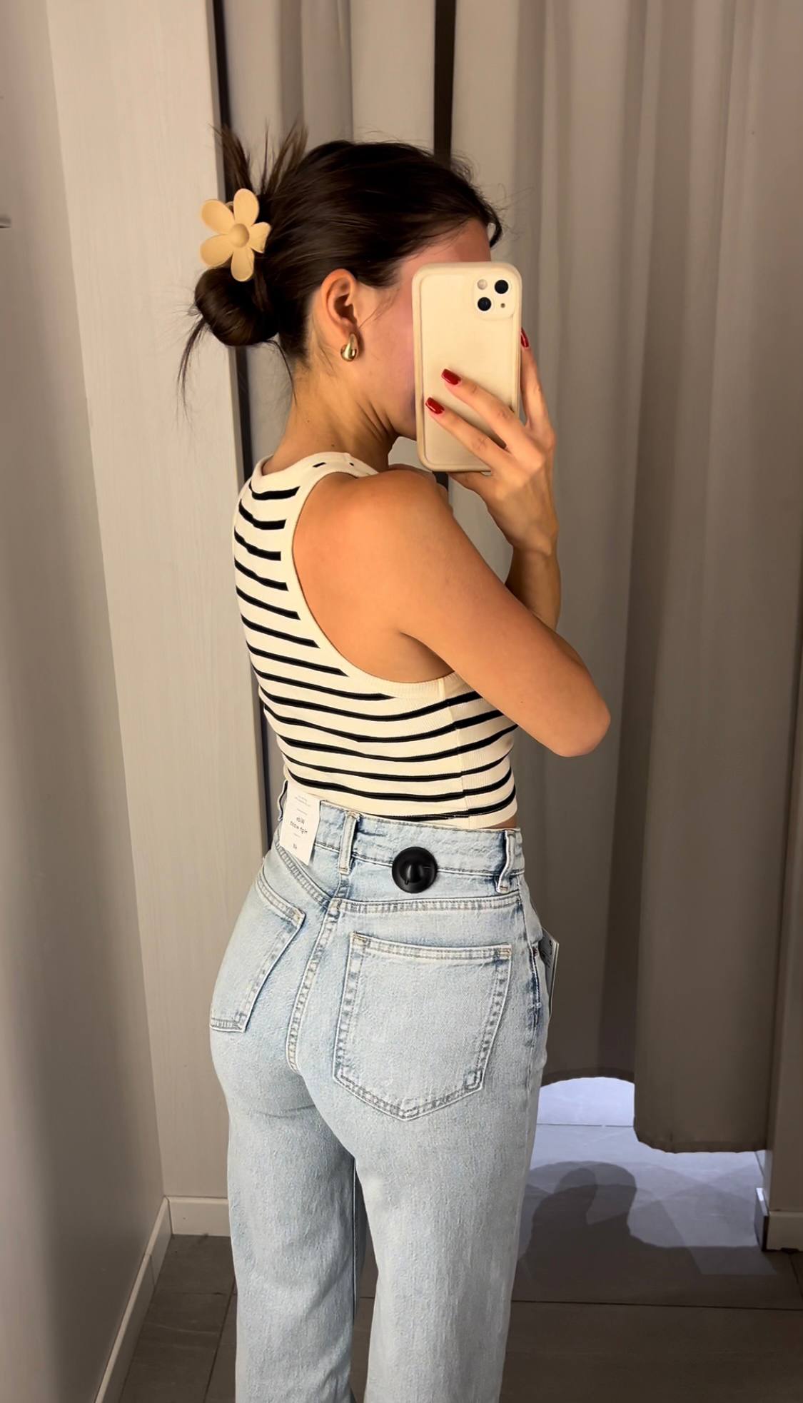 light-wash blue jeans