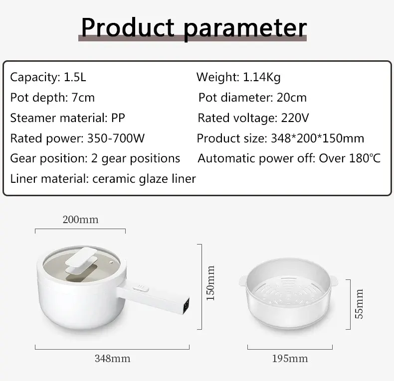 Marmite multicuiseur électrique Portable 1,5 L pour petit-déjeuner 700W - وعاء طهي كهربائي محمول متعدد الاستخدامات بسعة 1.5 لتر