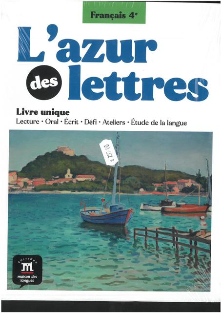 L'AZUR DES LETTRES 4 LIVRE+EXERCICE