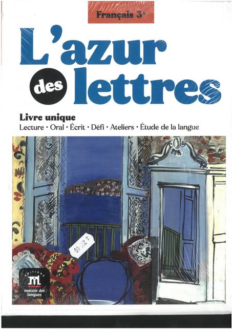 L'AZUR DES LETTRES 3 LIVRE+EXERCICE