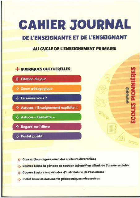 CAHIER JOURNAL DE L'ENSEIGNANTE ECOLES PIONNIERES