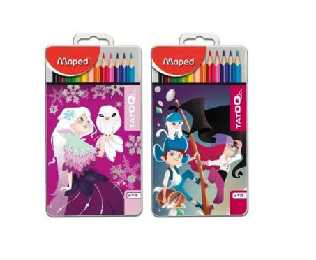 CRAYONS COULEUR TATOO X12 BTE METAL - MAPED