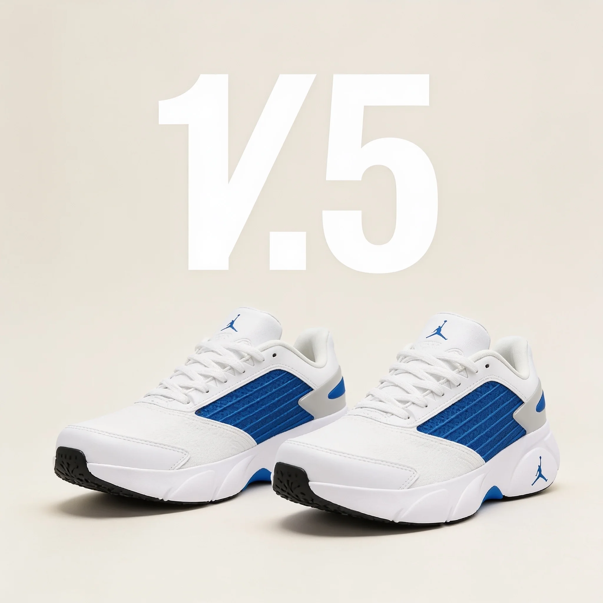Jordan Trunner Flow, reconnaissables à leur empeigne blanche contrastée par des empiècements latéraux en mesh bleu